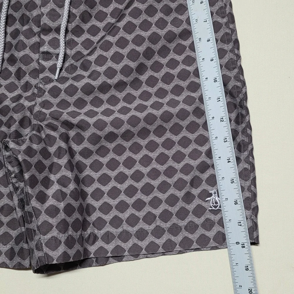 Original Penguin Men Brown Geometric Graphics Swim Trunks Size 30 Board Shorts